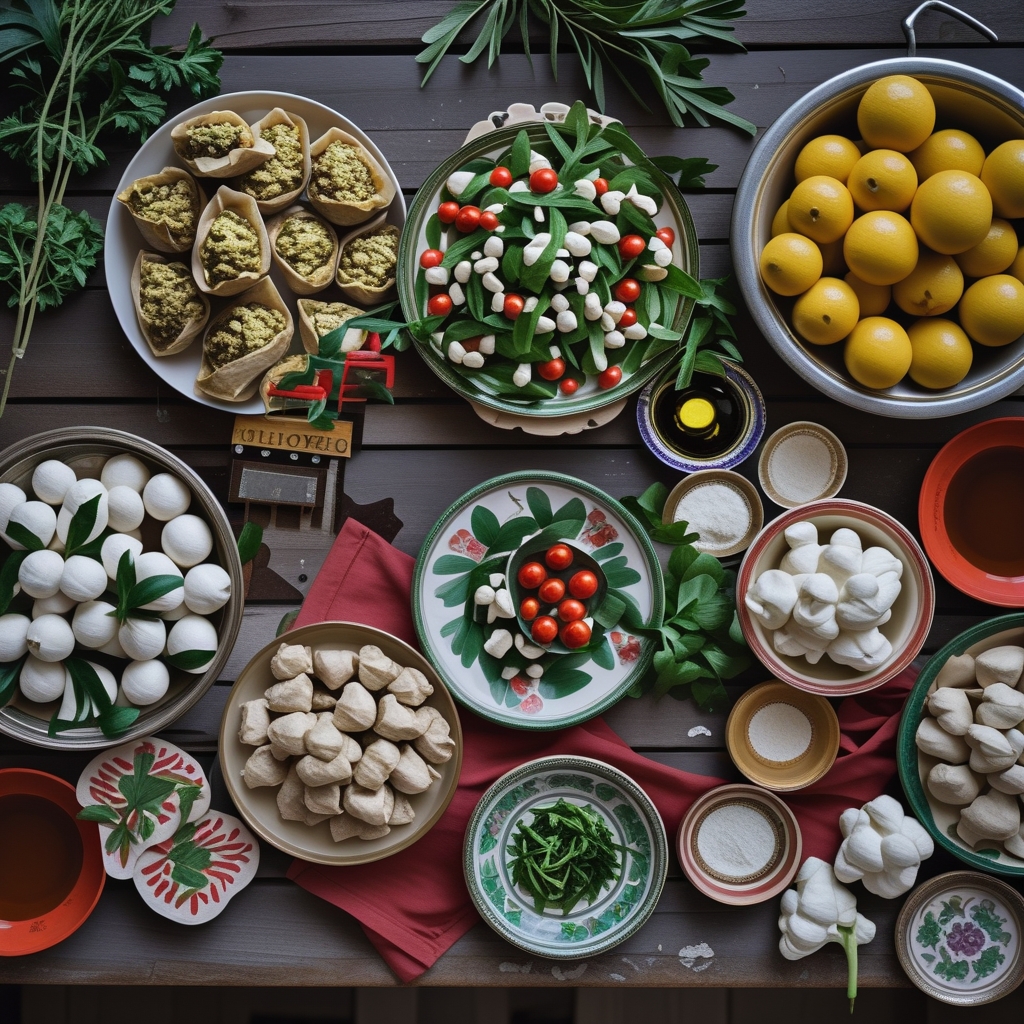 Greek Mediterranean cuisine feast with traditional dishes