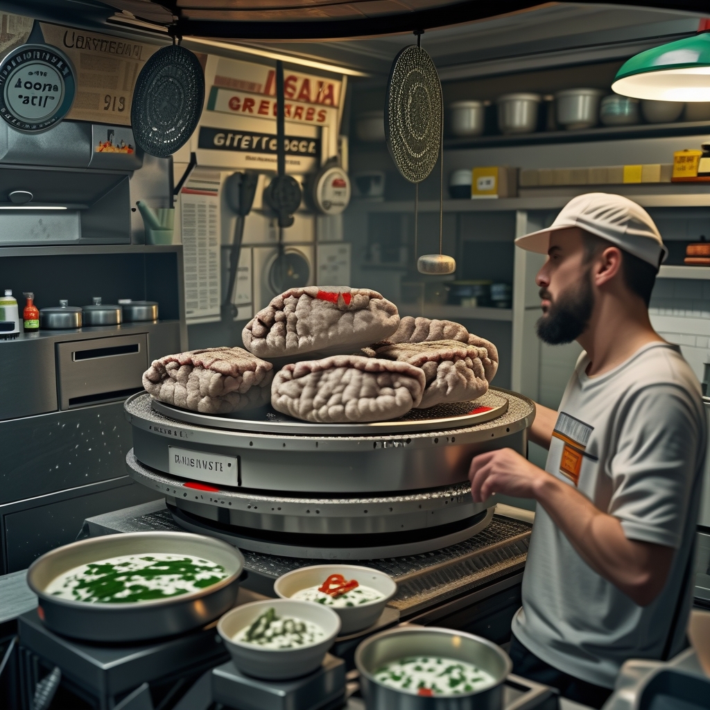Lamb gyros preparation in professional kitchen